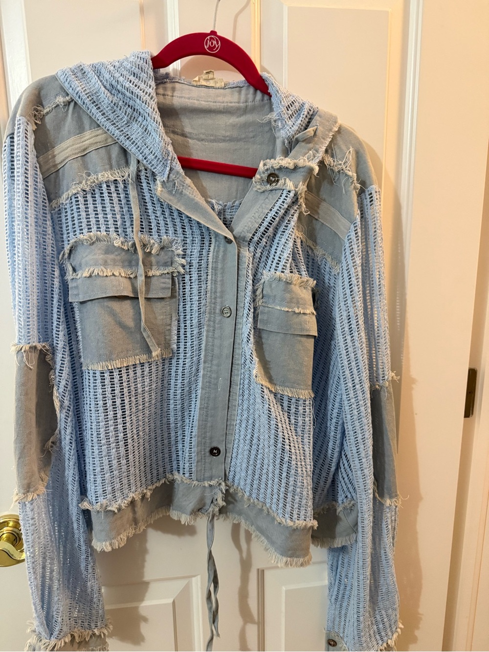 POL Light Blue Hooded Distressed Jean Jacket